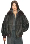 Helsa The Oversized Leather Bomber With Faux Fur Collar In Black