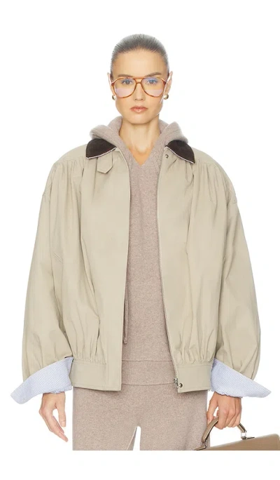Helsa The Shirred Bomber Jacket With Corduroy Collar In Nude