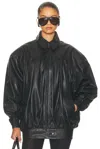 Helsa The Shirred Oversized Leather Jacket In Black