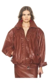 Helsa The Shirred Oversized Leather Jacket In Brown
