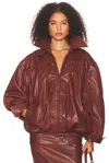 Helsa The Shirred Oversized Leather Jacket In Brown