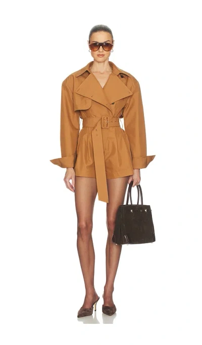 Helsa The Short Trench Jumpsuit In Brown
