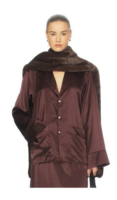 Helsa The Silk Charmeuse Pajama Shirt In Brown