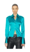 Helsa The Silk Charmeuse Shirt In Blue