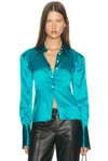 Helsa The Silk Charmeuse Shirt In Blue