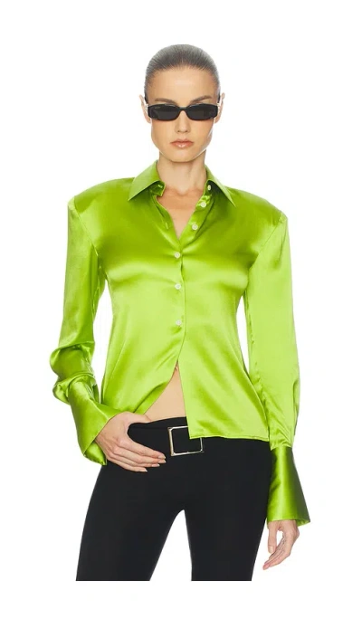 Helsa The Silk Charmeuse Shirt In Green