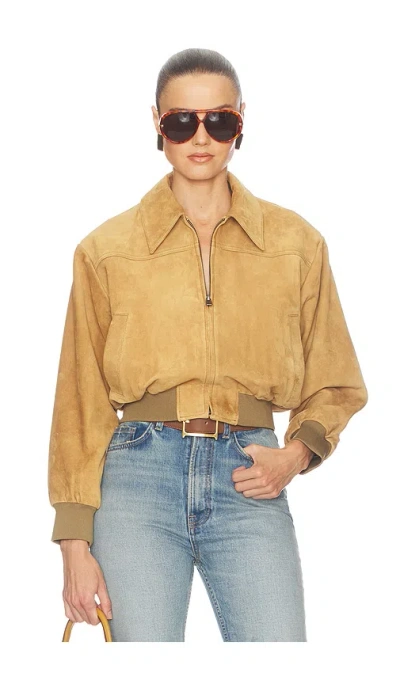 Helsa The Suede Zip Bomber In Saddle 브라운