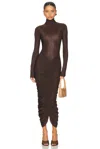 Helsa The Super Sheer Ruched Dress In Cocoa Brown