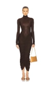 Helsa The Super Sheer Ruched Dress In Cocoa Brown