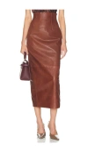 Helsa The Svelte Leather Midi Skirt In Brown