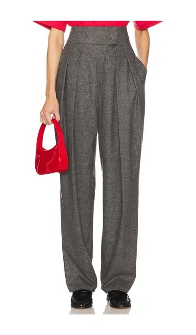 Helsa The Tweed High Waisted Pleated Trouser In Charcoal Melange