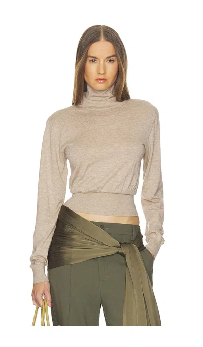 Helsa Thelka Shoulder Pad Knit Mockneck In Neutral