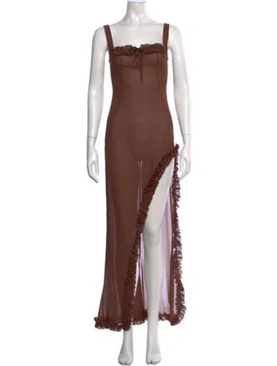 Pre-owned Helsa Tie Neck Long Dress In Brown
