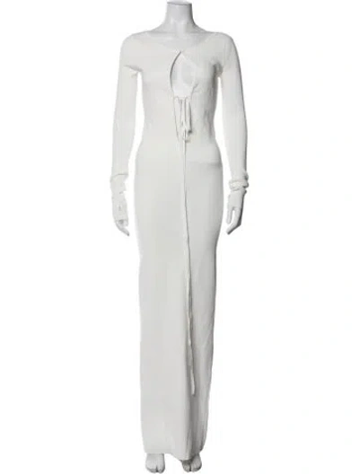 Pre-owned Helsa Tie Neck Long Dress In White
