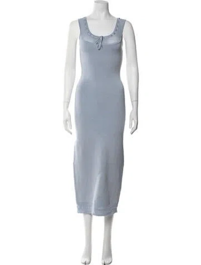 Pre-owned Helsa Tie Neck Midi Length Dress In Blue
