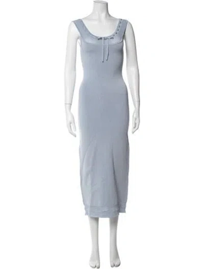 Pre-owned Helsa Tie Neck Midi Length Dress W/ Tags In Blue