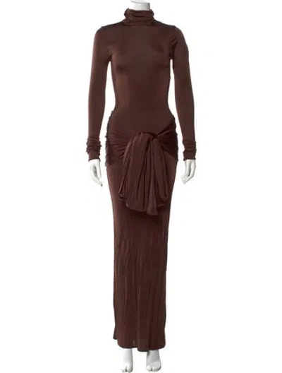 Pre-owned Helsa Turtleneck Long Dress In Brown