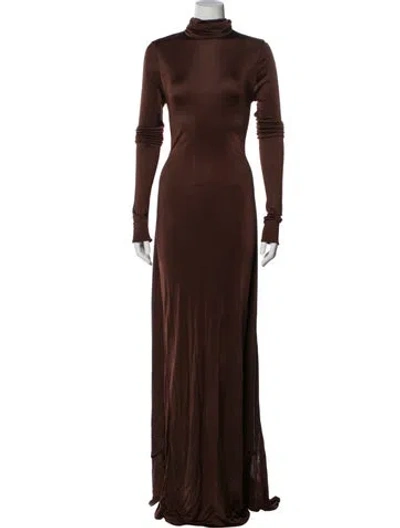 Pre-owned Helsa Turtleneck Long Dress In Brown