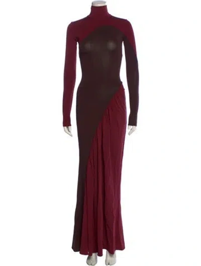 Pre-owned Helsa Turtleneck Long Dress In Burgundy