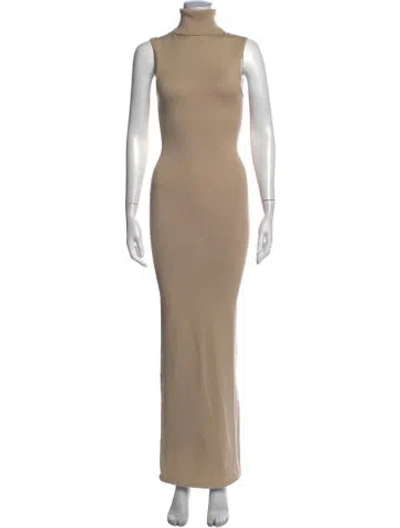 Pre-owned Helsa Turtleneck Long Dress In Neutral