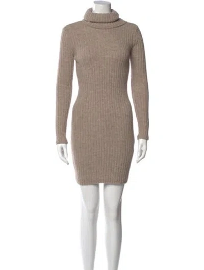 Pre-owned Helsa Turtleneck Midi Length Dress In Neutral