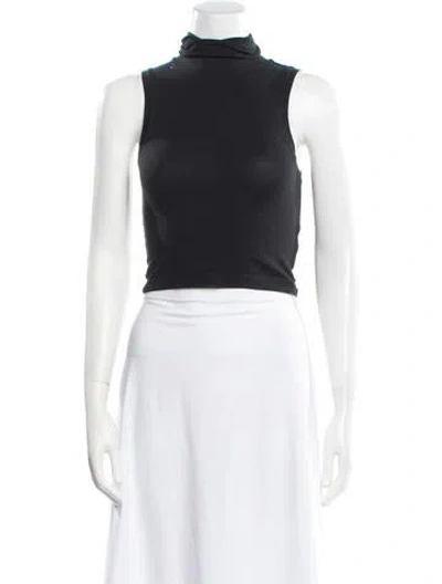Pre-owned Helsa Turtleneck Sleeveless Crop Top In Black