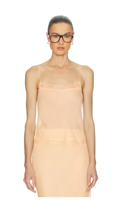 Helsa Viscose Satin Cami With Lace In Neutral