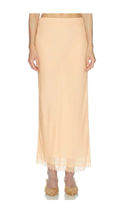 Helsa Viscose Satin Slip Skirt With Lace In Red
