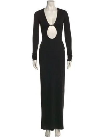 Pre-owned Helsa V-neck Long Dress In Black