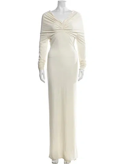 Pre-owned Helsa V-neck Long Dress In Neutral