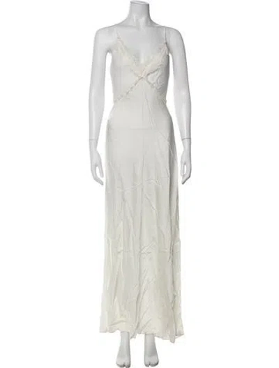 Pre-owned Helsa V-neck Long Dress In Neutrals