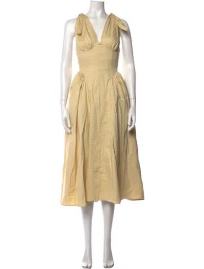 Pre-owned Helsa V-neck Midi Length Dress In Yellow