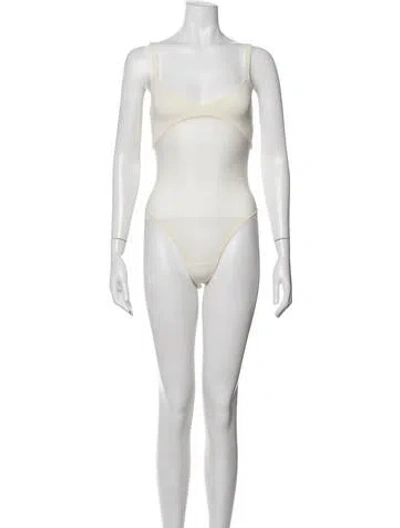 Pre-owned Helsa V-neck Sleeveless Bodysuit In White