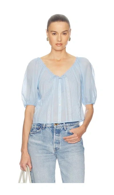 Helsa Voile Peasant Blouse In Blue
