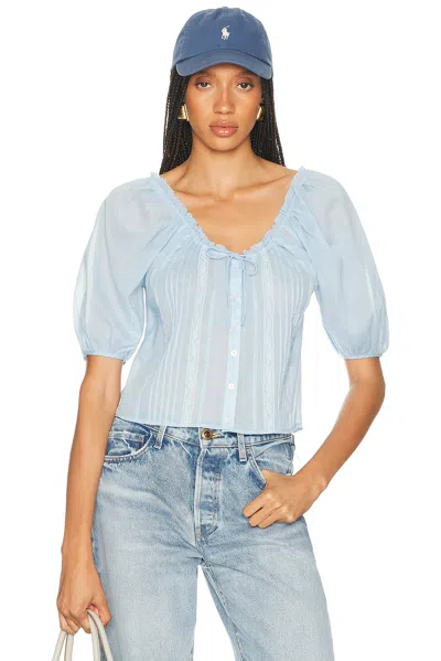 Helsa Voile Peasant Blouse In Light Blue