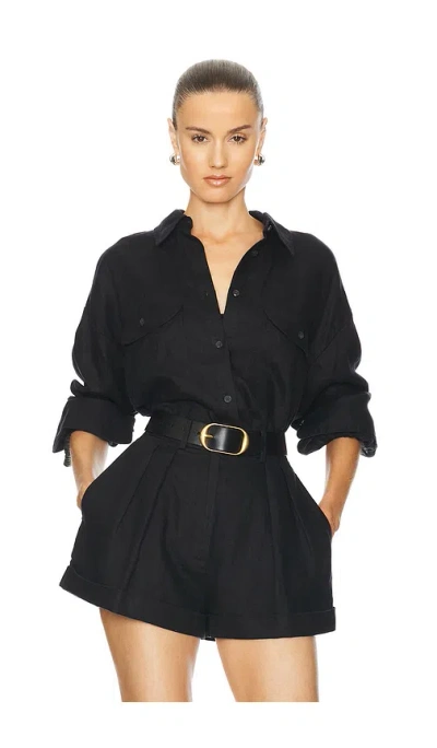 Helsa Washed Linen Shirt In Black