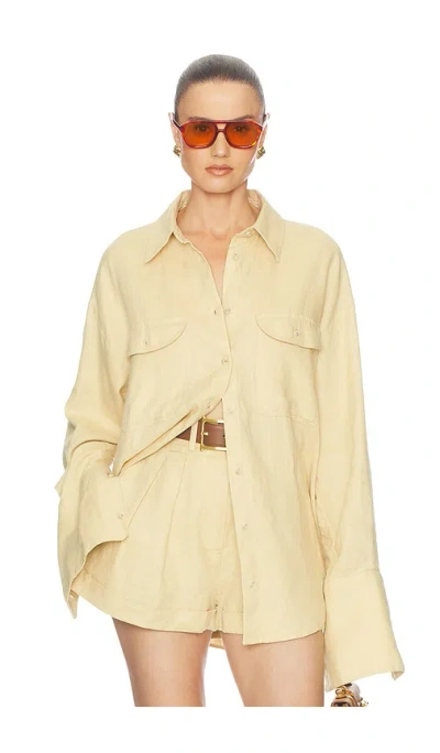 Helsa Washed Linen Shirt In Basket Beige