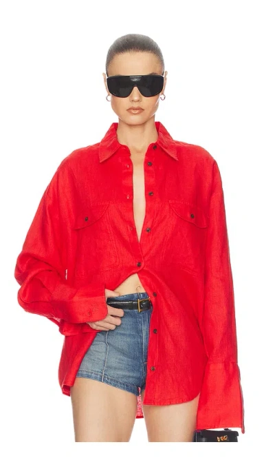 Helsa Washed Linen Shirt In Vintage Red