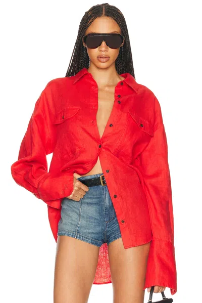 Helsa Washed Linen Shirt In Vintage Red