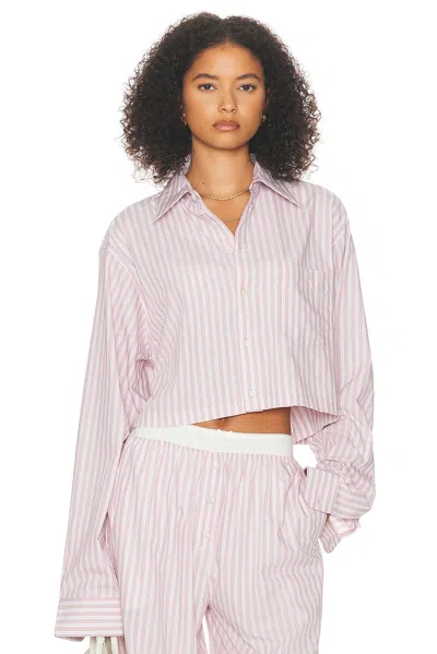 Helsa Wide Stripe Poplin Cropped Shirt In Mauve Stripe