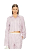 Helsa Wide Stripe Poplin Cropped Shirt In Mauve Stripe