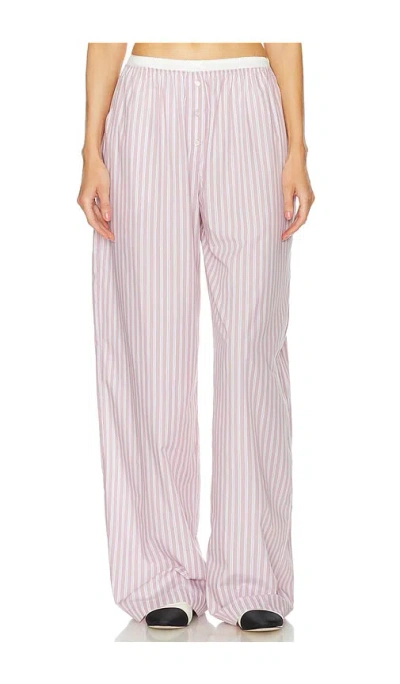 Helsa Wide Stripe Poplin House Pants In Mauve Stripe