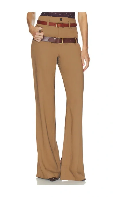 Helsa Wool Blend Double Loop Trousers In Brown