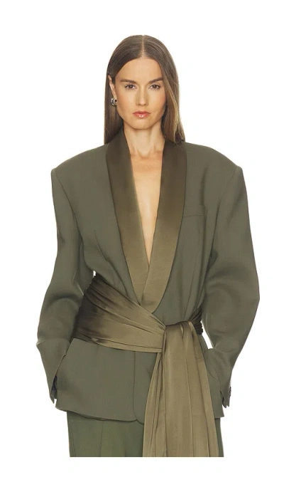 Helsa Wool Blend Longline Suiting Blazer In Green