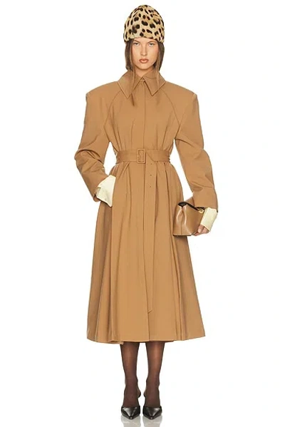 Helsa Wool Blend Midi Trench In Brown