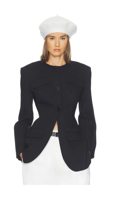 Helsa Wool Blend Suiting Jacket With Bows In Black