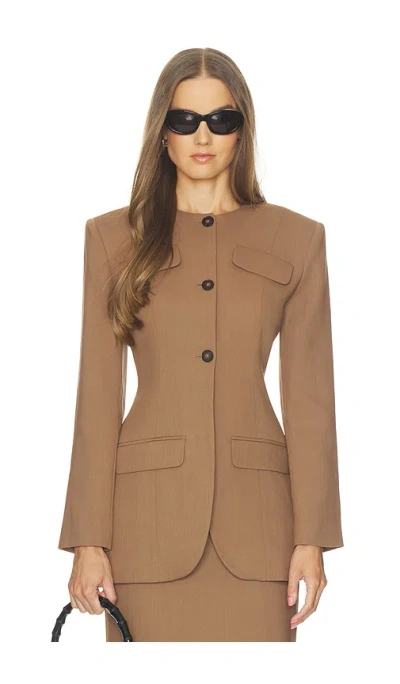 Helsa Wool Blend Suiting Jacket With Bows In Brown