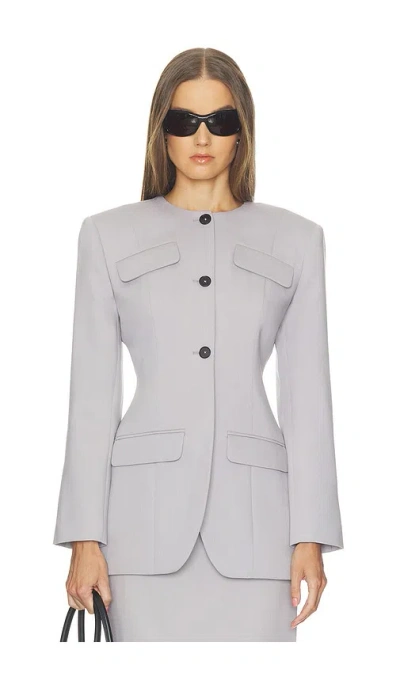 Helsa Wool Blend Suiting Jacket With Bows In Gray