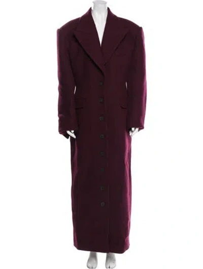 Pre-owned Helsa Wool Faux Fur Coat In Burgundy