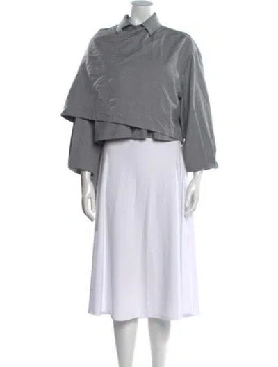 Pre-owned Helsa Wool Three-quarter Sleeve Button-up Top In Gray